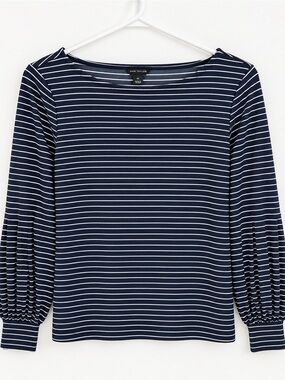 Ann Taylor LOFT Navy White Striped Long Sleeve Top XS